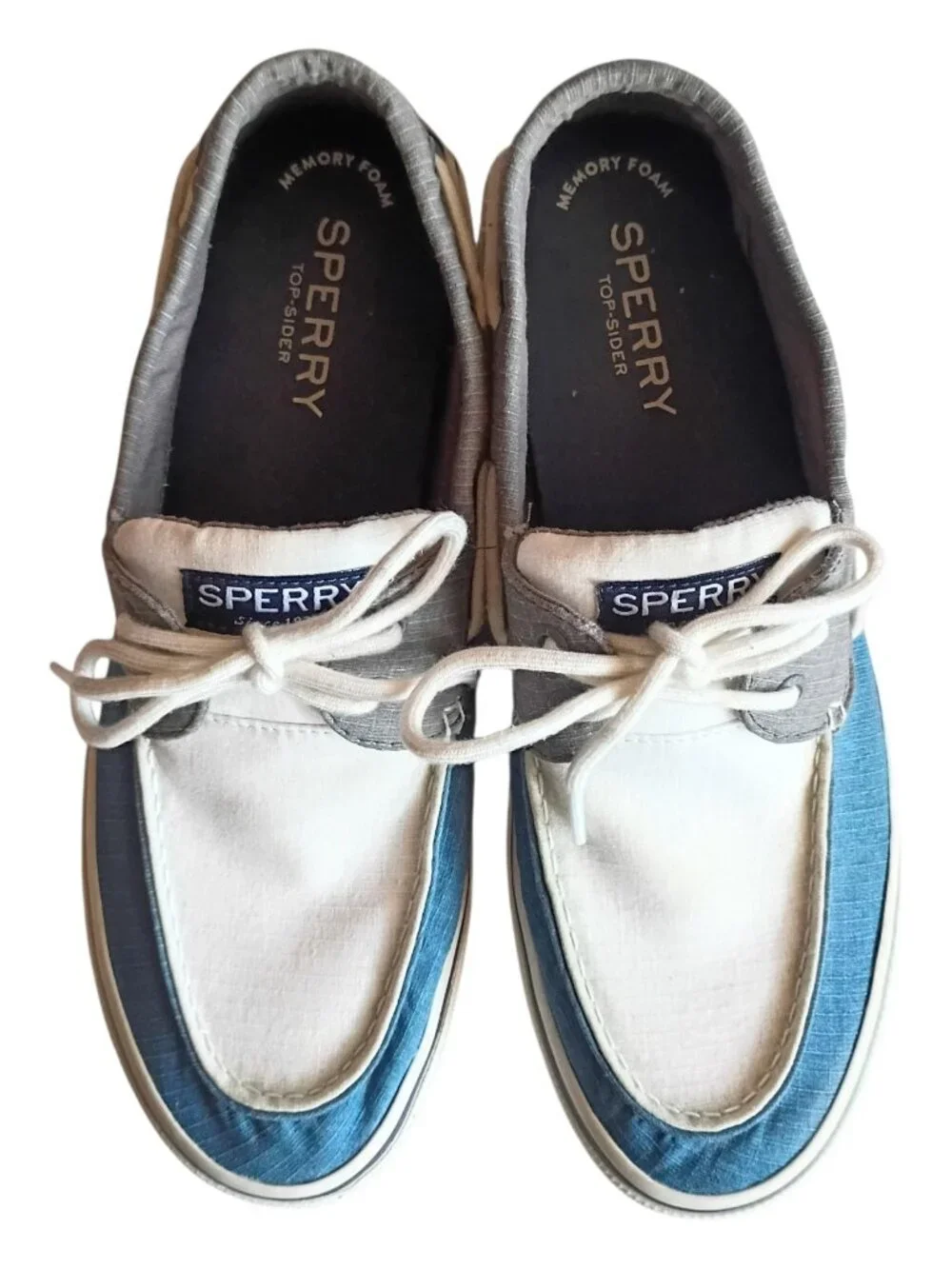 SPERRY Men's Halyard 2 Eye RipStop Blue Gray Casual Boat Shoes Sz 10.5